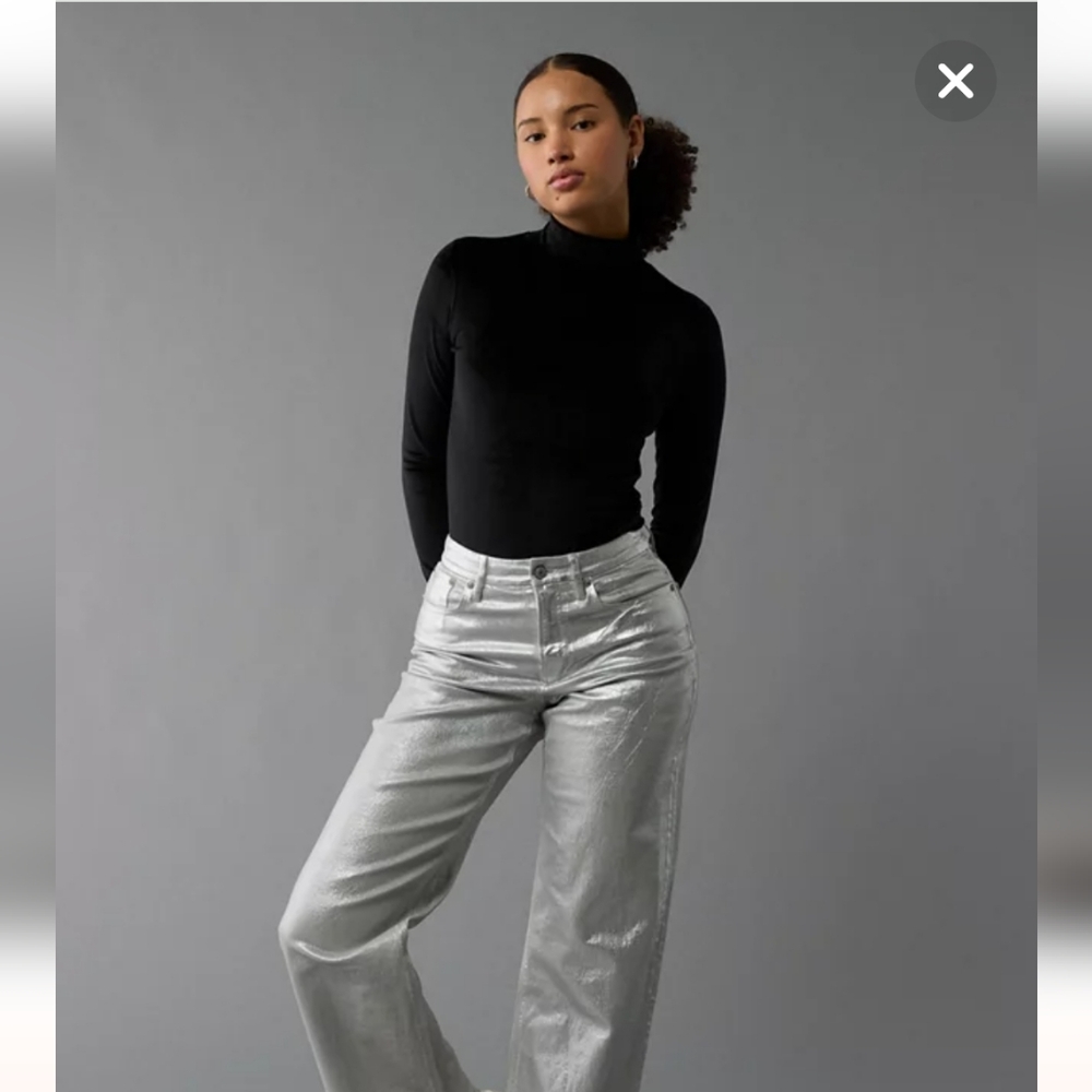 AE Long-Sleeve Mock Neck Velvet Bodysuit NWT